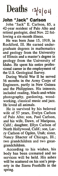 Jack Carlson obit 12-8-04